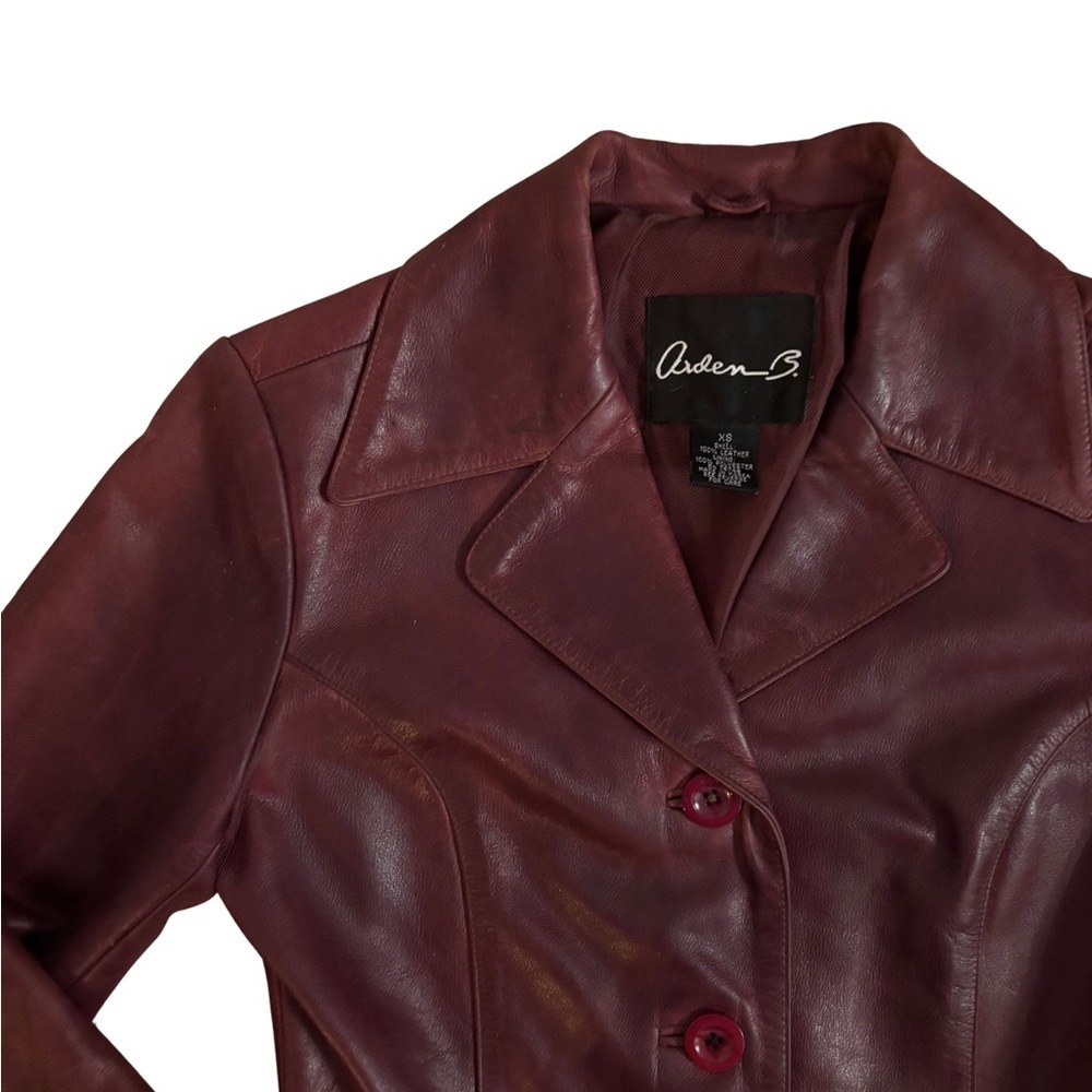 Arden B. Y2K Oxblood Women's Leather Jacket Blazer - Picture 2 of 6